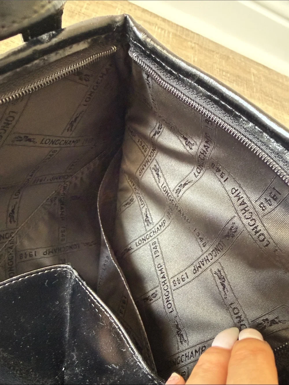 Vintage Longchamp Black Leather Single-Handle Sling Backpack